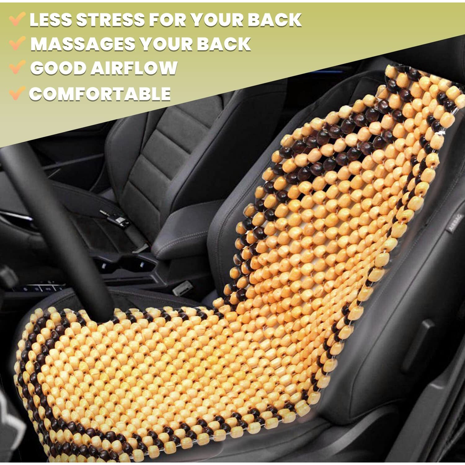Vaygway Wood Beaded Comfort Seat Cushion - Wooden Beaded Comfort Car Seat Cover -Double Strung Car Massaging Cool Comfort Cover Car Seat W/High Ventilation - For Car  Truck Or Office Chair