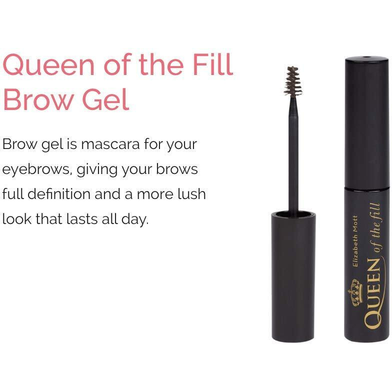 Elizabeth Mott Eyebrow Gel Makeup - Queen Of The Fill Brow Tint And Filler - Brush To Fill In Eyebrows And Cover Gray Hairs  Water Resistant  Long Lasting - Cruelty Free  Dark Medium Brown  4G