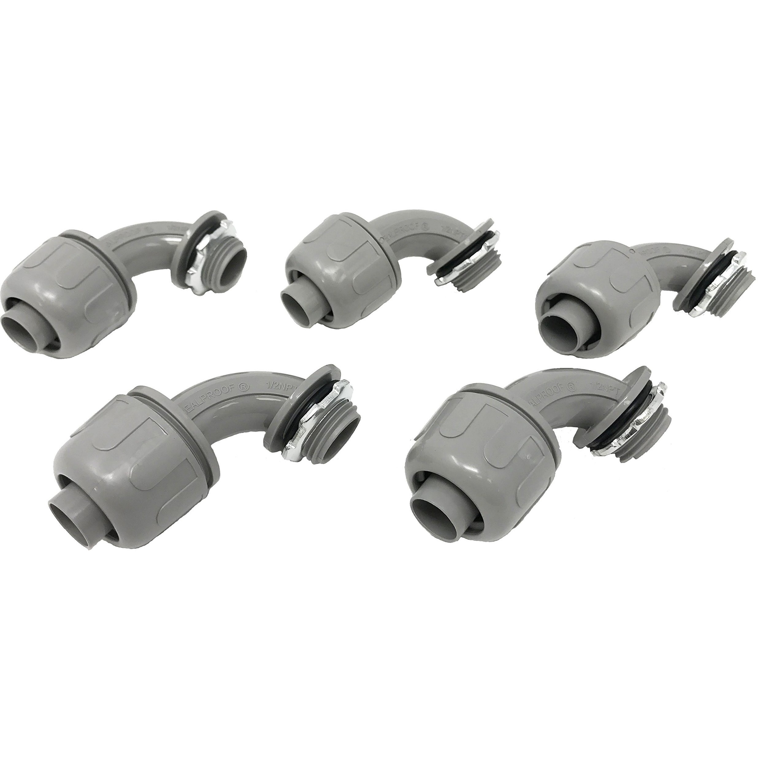 Sealproof 1/2-Inch Nonmetallic Liquid-Tight 90-Degree Electrical Conduit Connector Fitting  1/2"" Dia  5-Pack