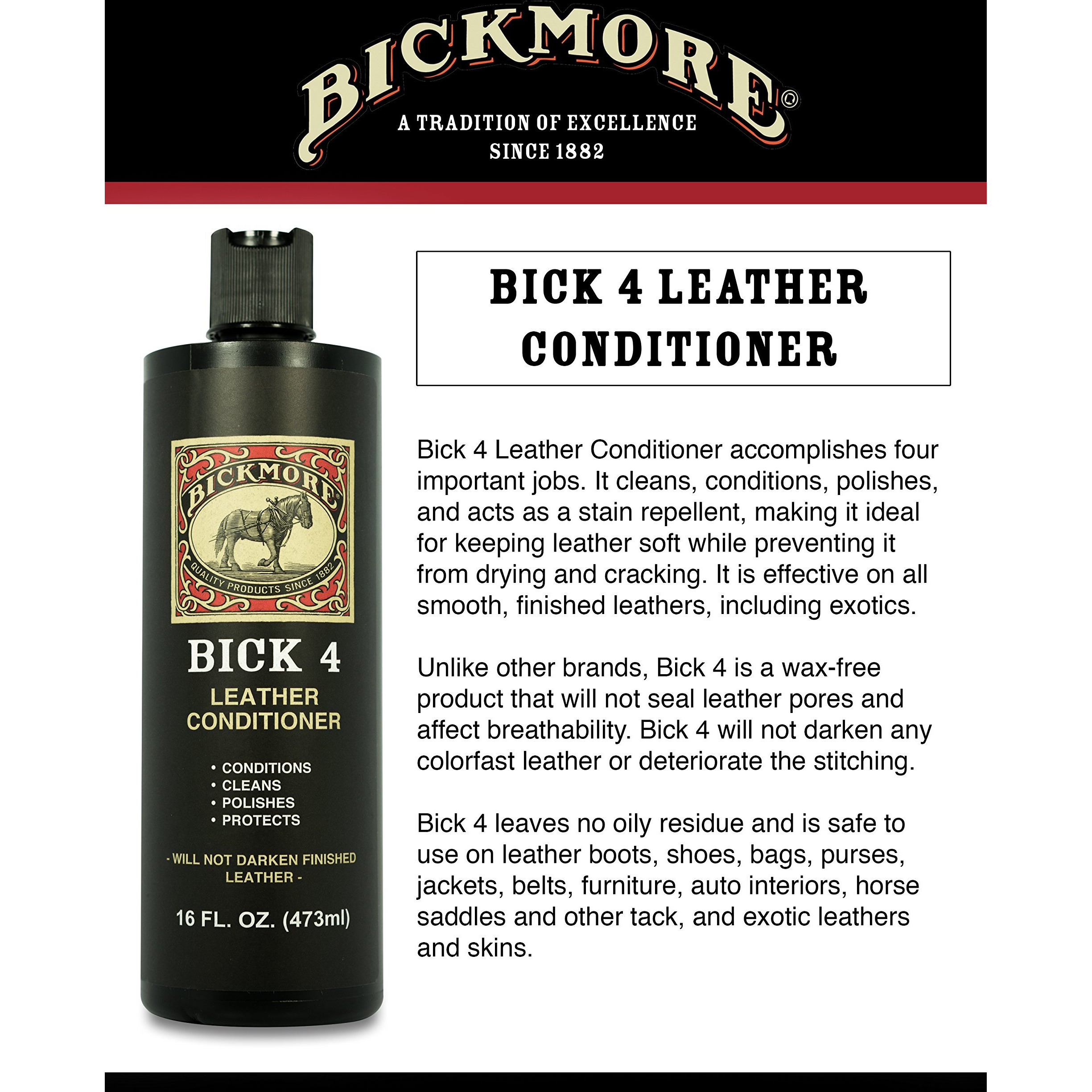 Bickmore Bick 4 Leather Conditioner 16 Fl Oz - Best Since 1882 - Cleaner & Conditioner - Restore Polish & Protect All Smooth Finished Leathers