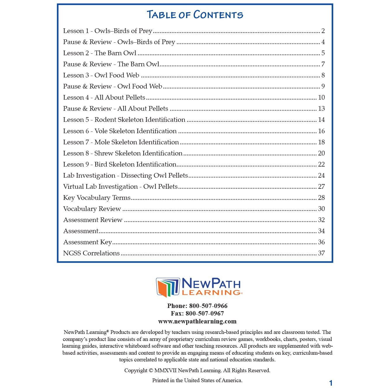 Newpath Learning-14-6715 Owls And Owl Pellet Dissection Resource Guide - Self-Directed Readings  Illustrated Explanations