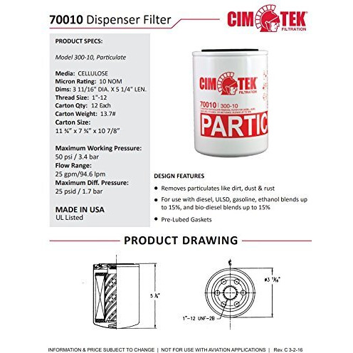 Cim-Tek 70010 Centurion Gas Filter 300-10  10 Micron