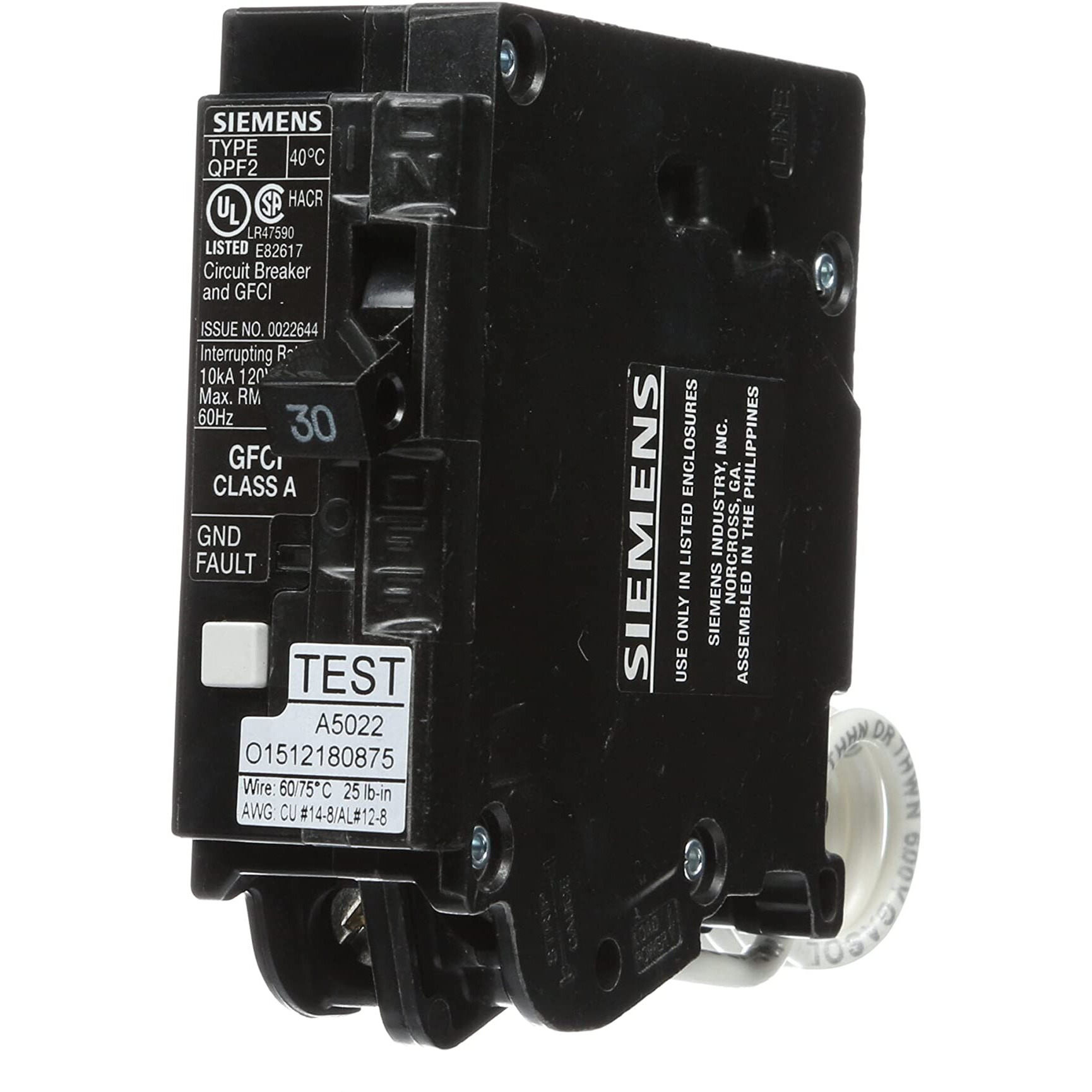 Siemens Qf130A Ground Fault Circuit Interrupter  30 Amp  1 Pole  120V  10 000 Aic