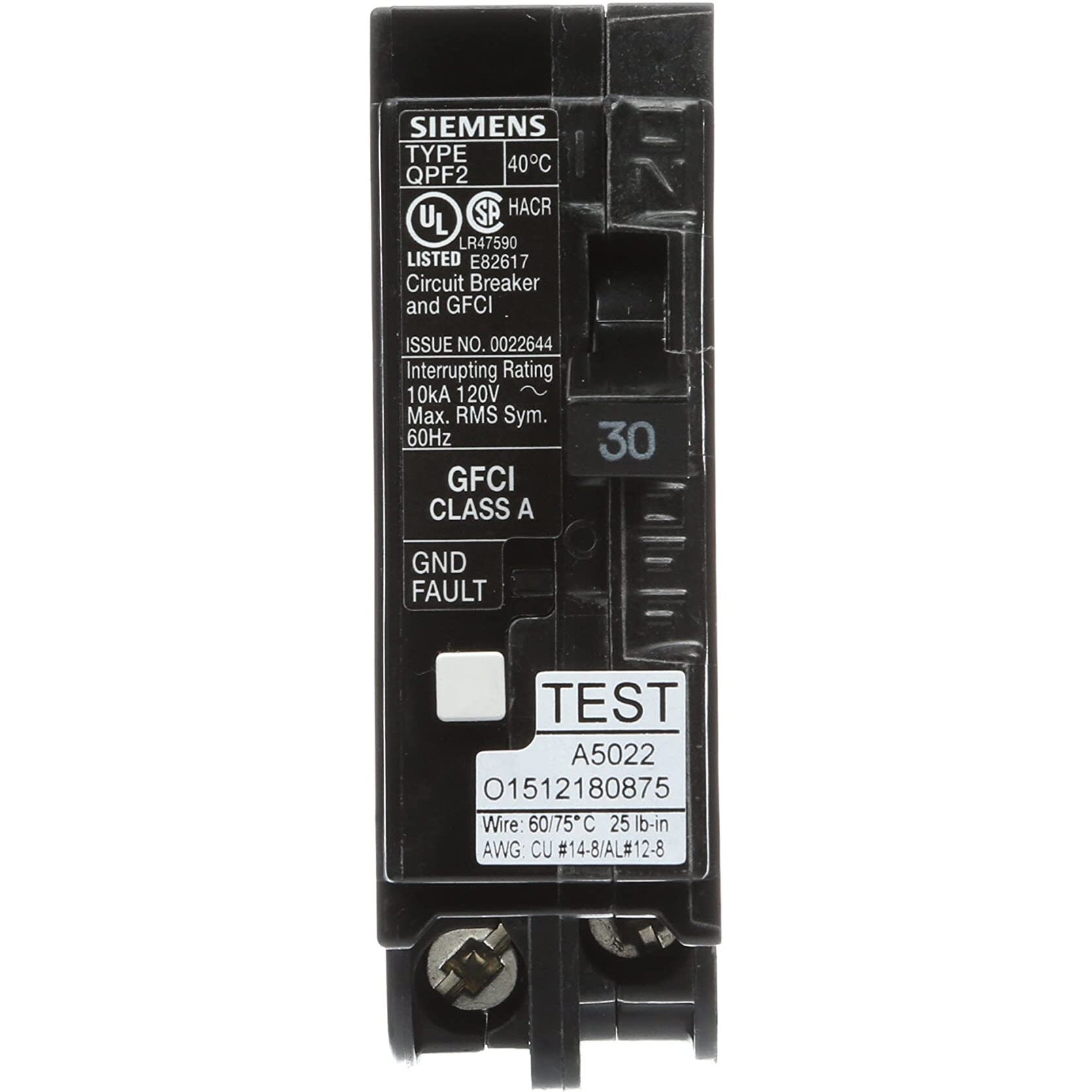 Siemens Qf130A Ground Fault Circuit Interrupter  30 Amp  1 Pole  120V  10 000 Aic