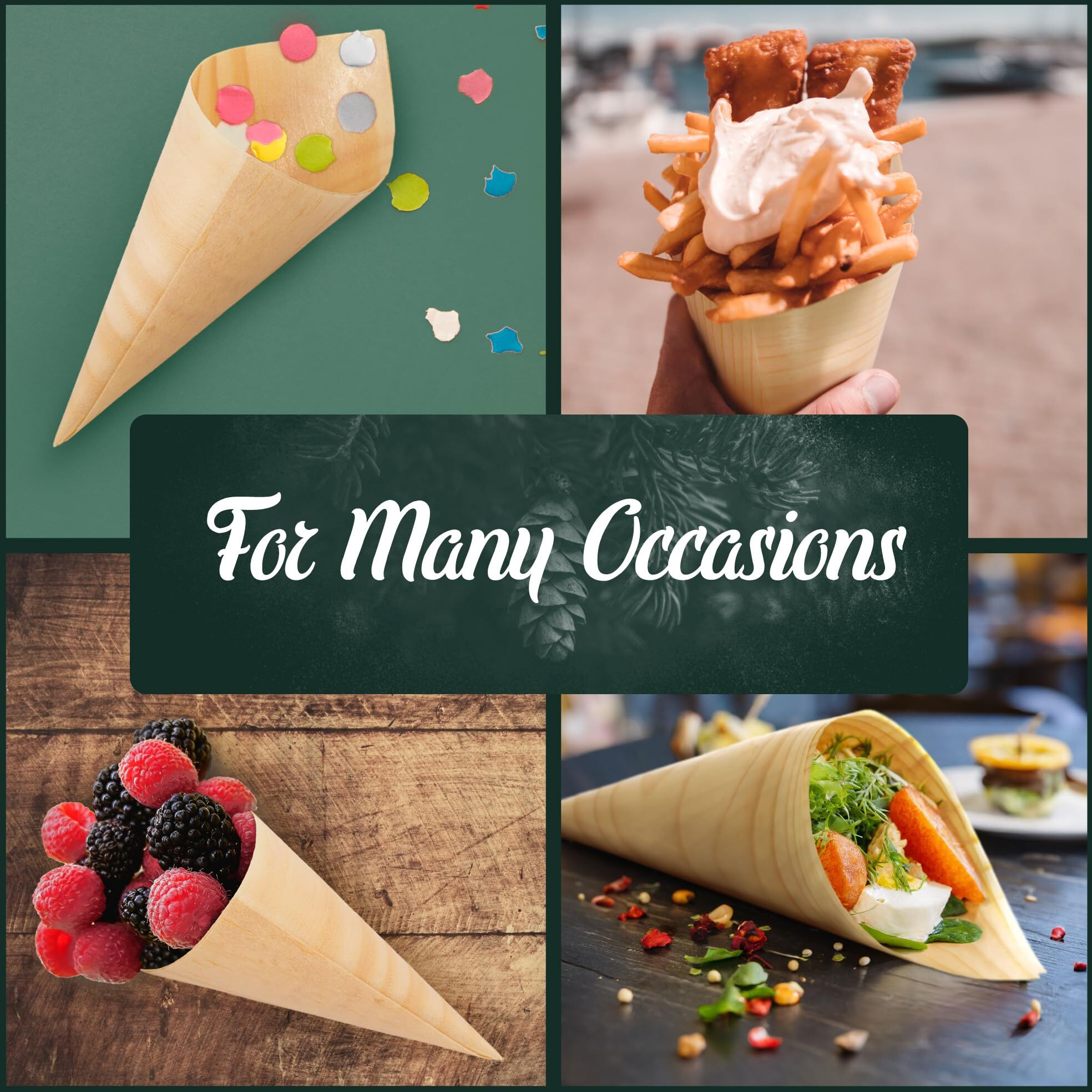 Bamboomn - Disposable Food And Appetizer Wood Cones - 7.9"" X 3"" - 300 Pieces