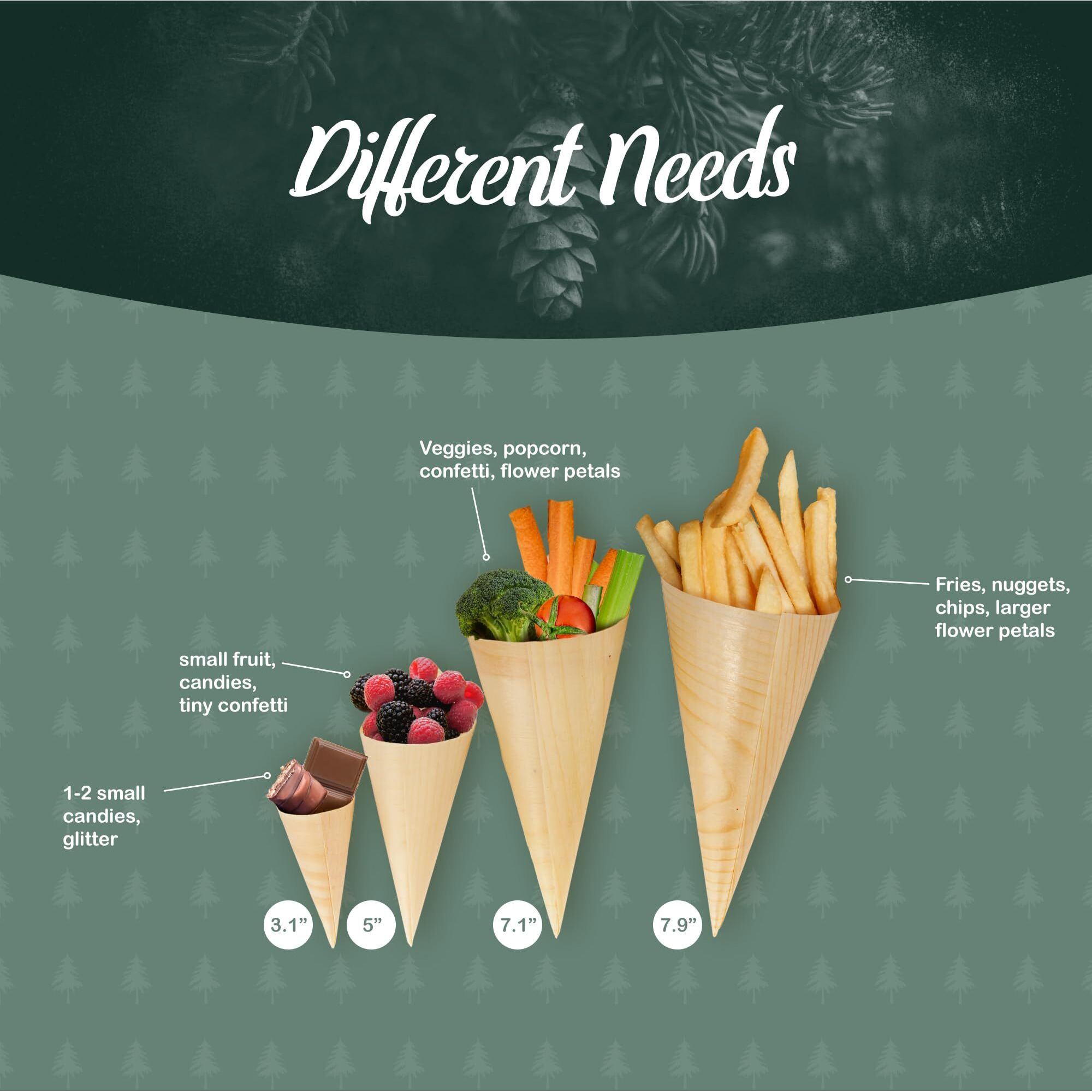 Bamboomn - Disposable Food And Appetizer Wood Cones - 7.9"" X 3"" - 300 Pieces