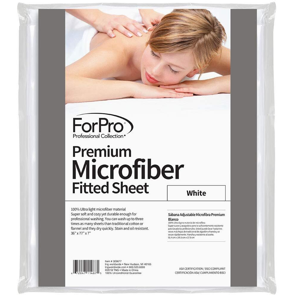 Forpro Professional Collection Premium Microfiber Fitted Sheet  Ultra-Light  Stain And Wrinkle-Resistant For Massage Tables  White  36W X 77L X 7H