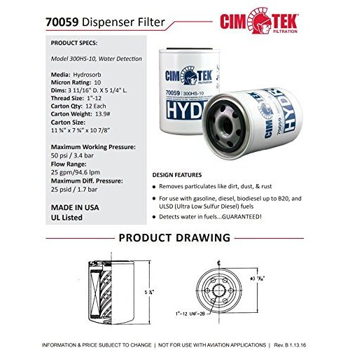 Cim-Tek 70059 Centurion 300-Hs10Ii Hydrosorb Filter  10 Micron Gas
