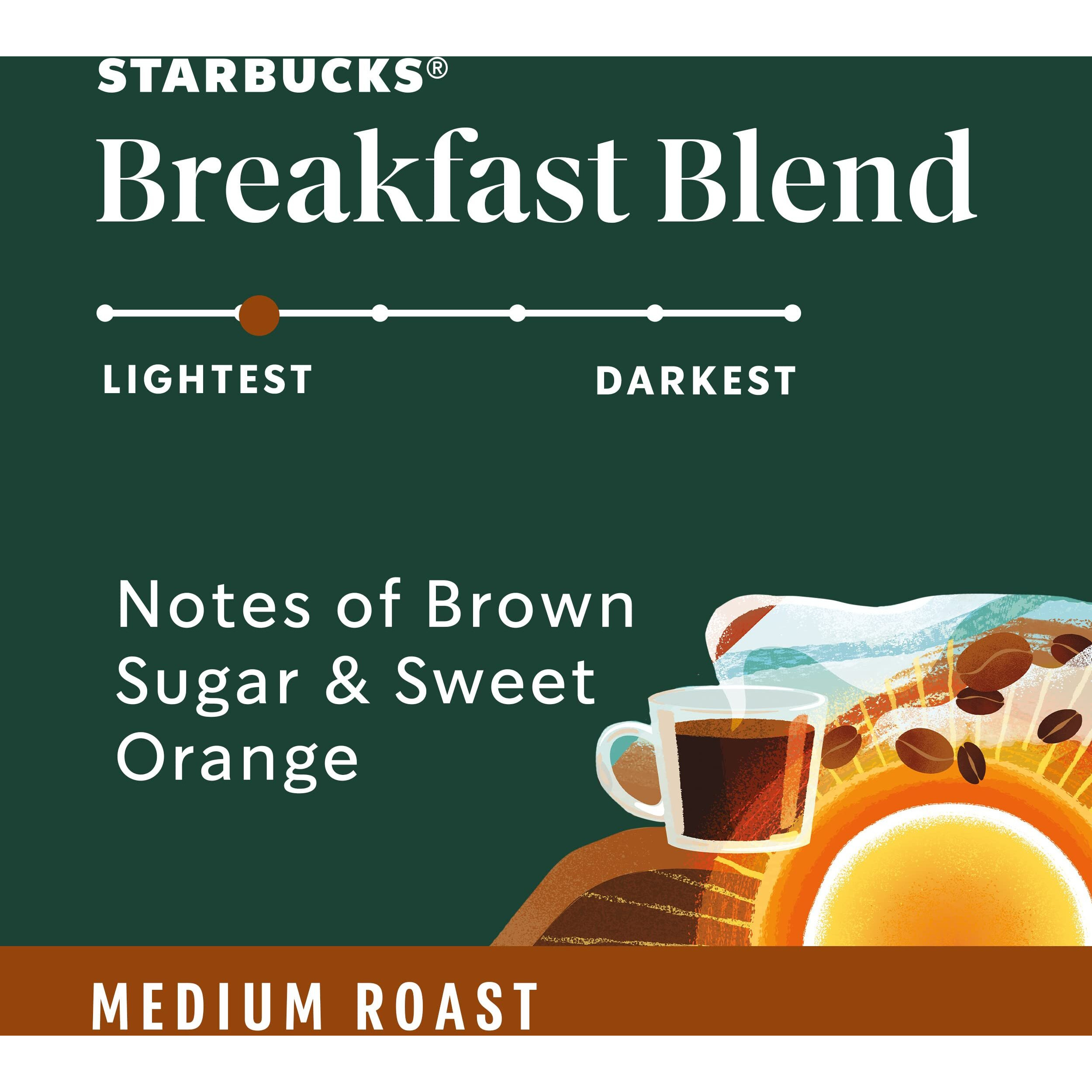 Starbucks K-Cup Coffee Pods  Medium Roast Coffee  Breakfast Blend For Keurig Brewers  100% Arabica  6 Boxes (60 Pods Total)