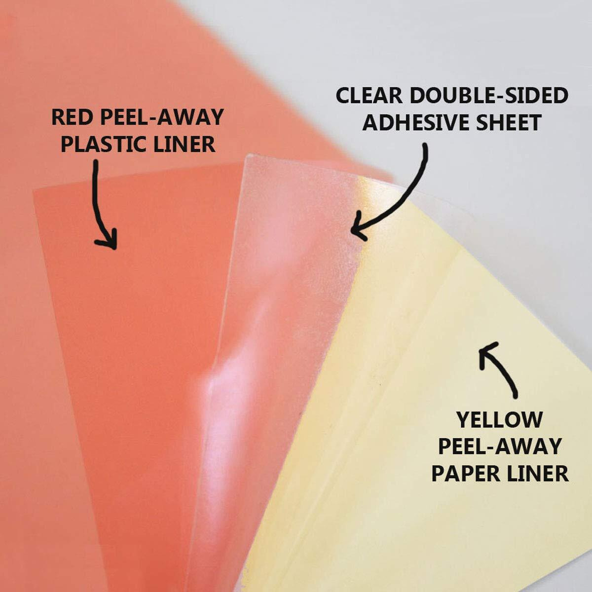 Chica And Jo Double Sided Tape Sheets 3-Pack Of 8.5"" X11 Clear Adhesive Sheets. Super Strong Sticky Pet Tape With Red Liner.