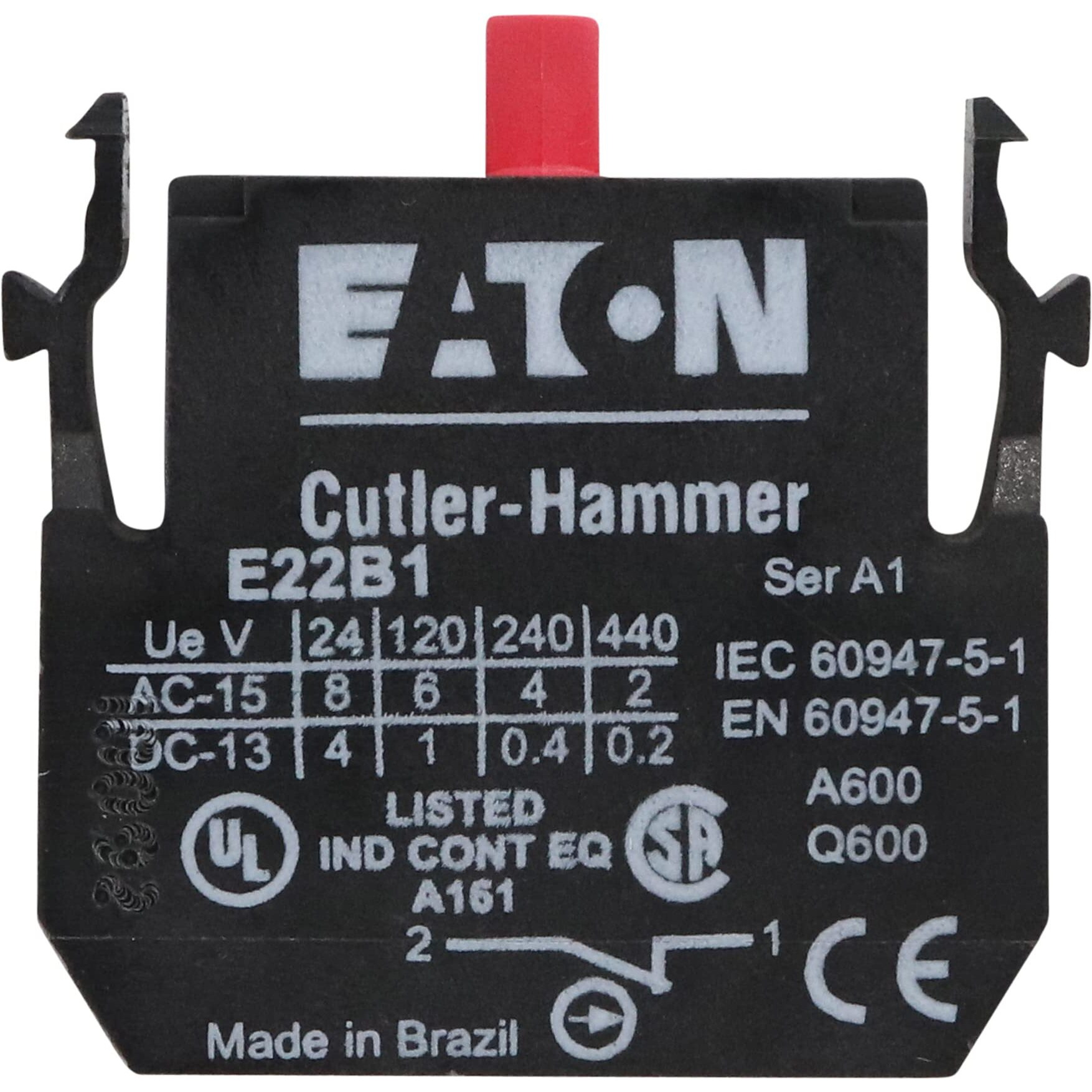 Eaton E22B1 1Pole  For 22.5Mm Operator  1Nc  600Vac  10Amp  Contact Block