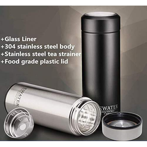 Glass Liner Vacuum Flask Stainless Steel Water Bottle Insulated Travel Coffee Mug 11Oz 9Oz Available(11Oz  Black)