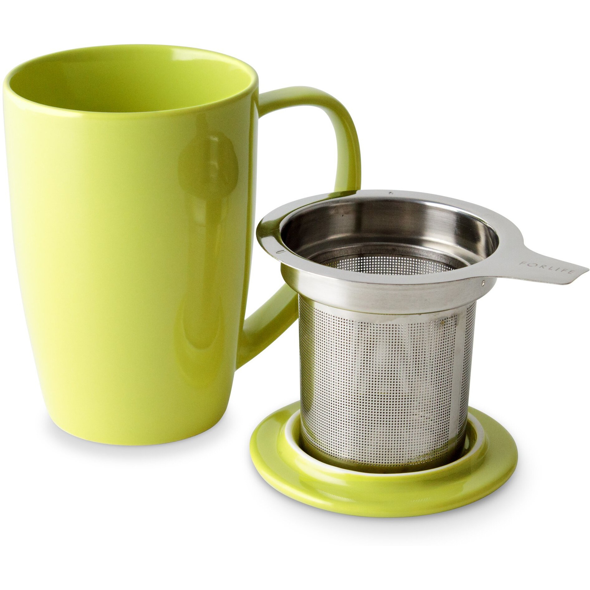 Forlife Curve Tall Tea Mug With Infuser And Lid 15 Ounces  Lime