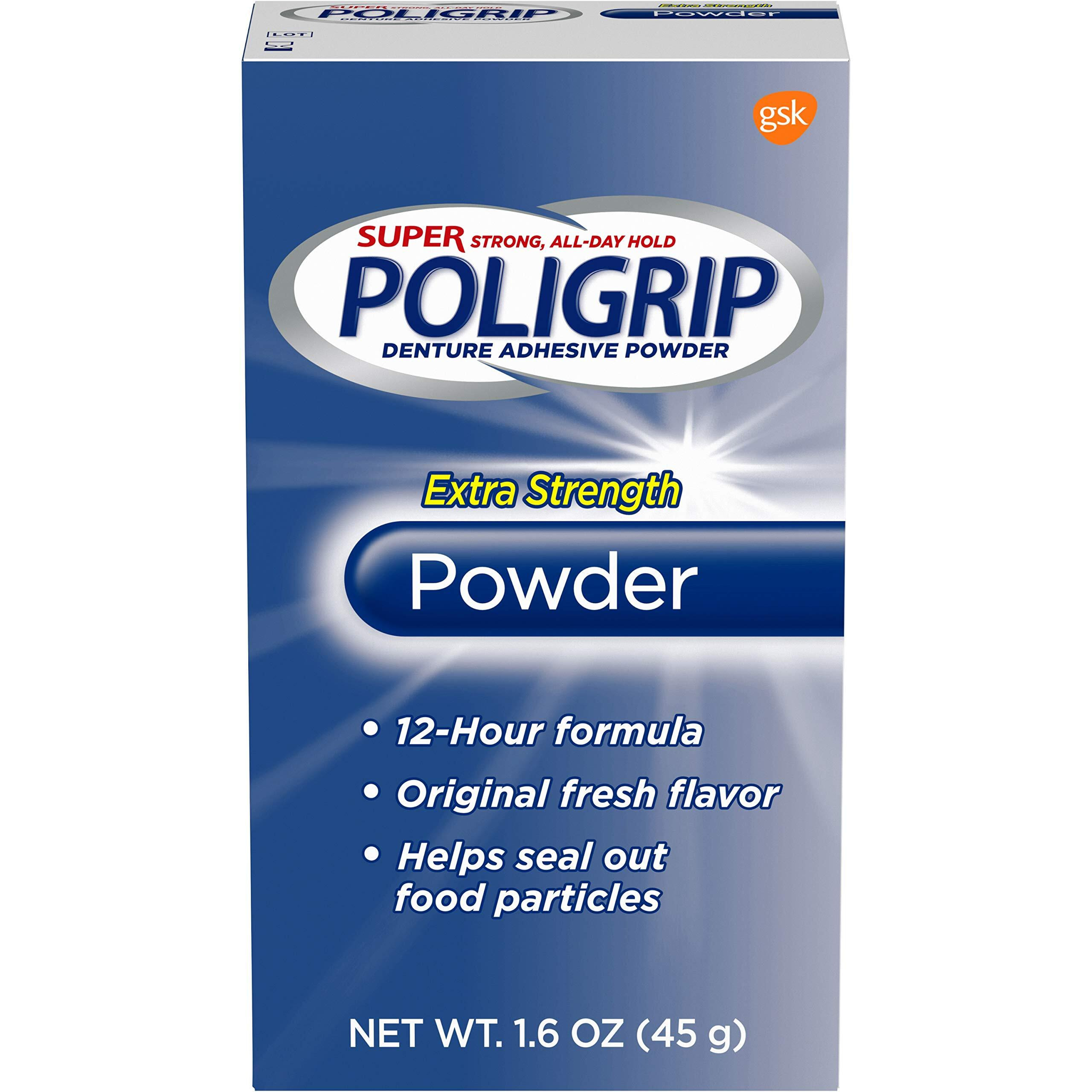 Super Poligrip Denture Adhesive Powder-1.6 Oz ( Pack Of 4)