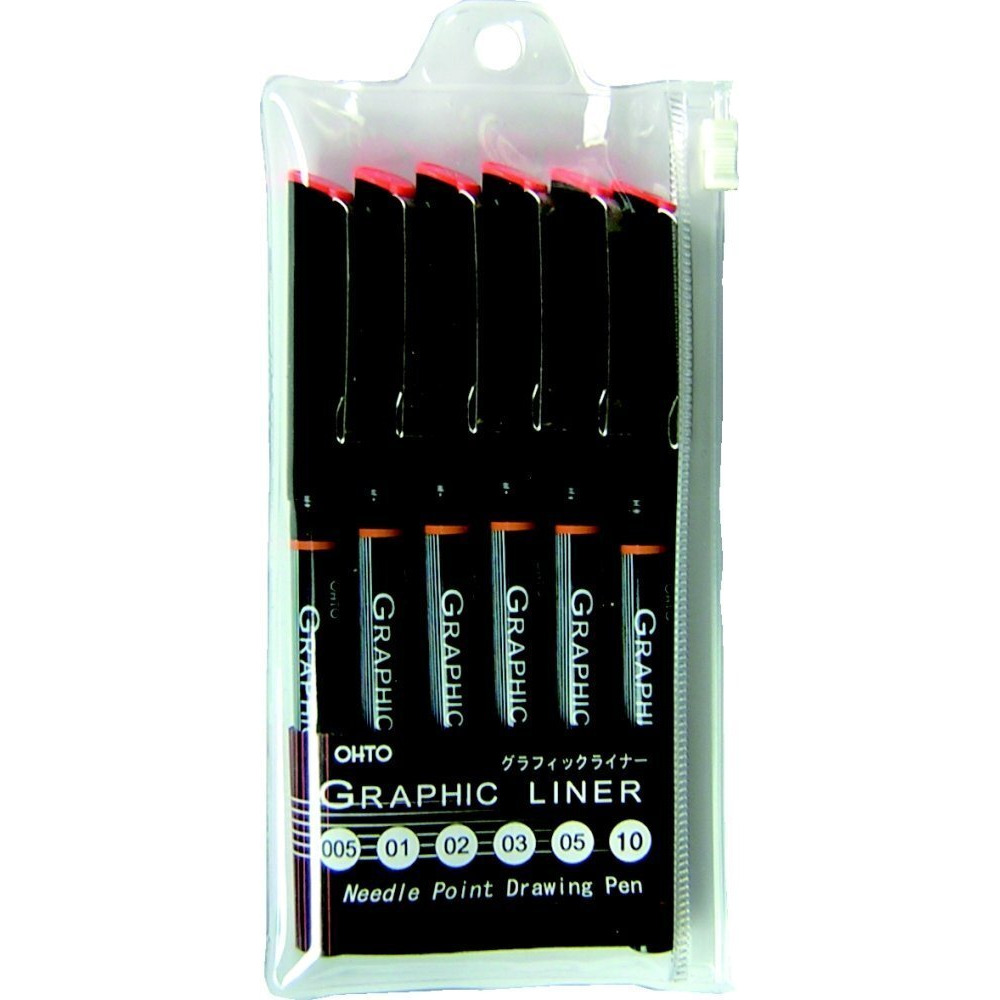 Ohto Graphic Liner Needle Point Drawing Pen - Pigment Ink - Pack Of 6