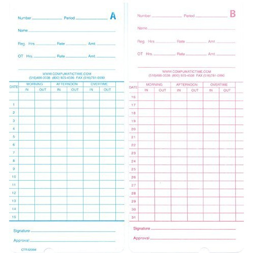 500 Time Cards For Pyramid 2500  2600  2650  2650Pro  6200  6400 (42415 Compatible)