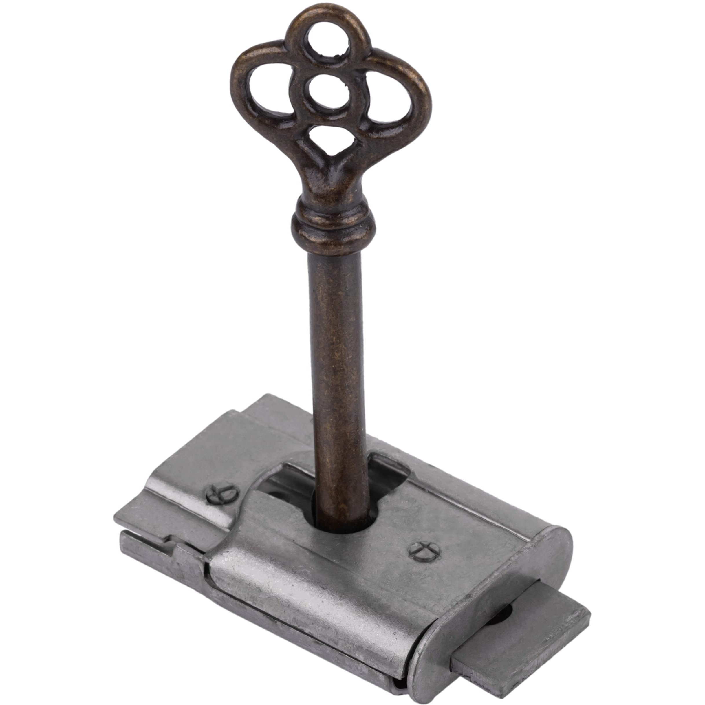 Full Mortise Cabinet Door Or Dresser Drawer Lock W/Skeleton Key - Antique Furniture Hardware | Ua-034-L