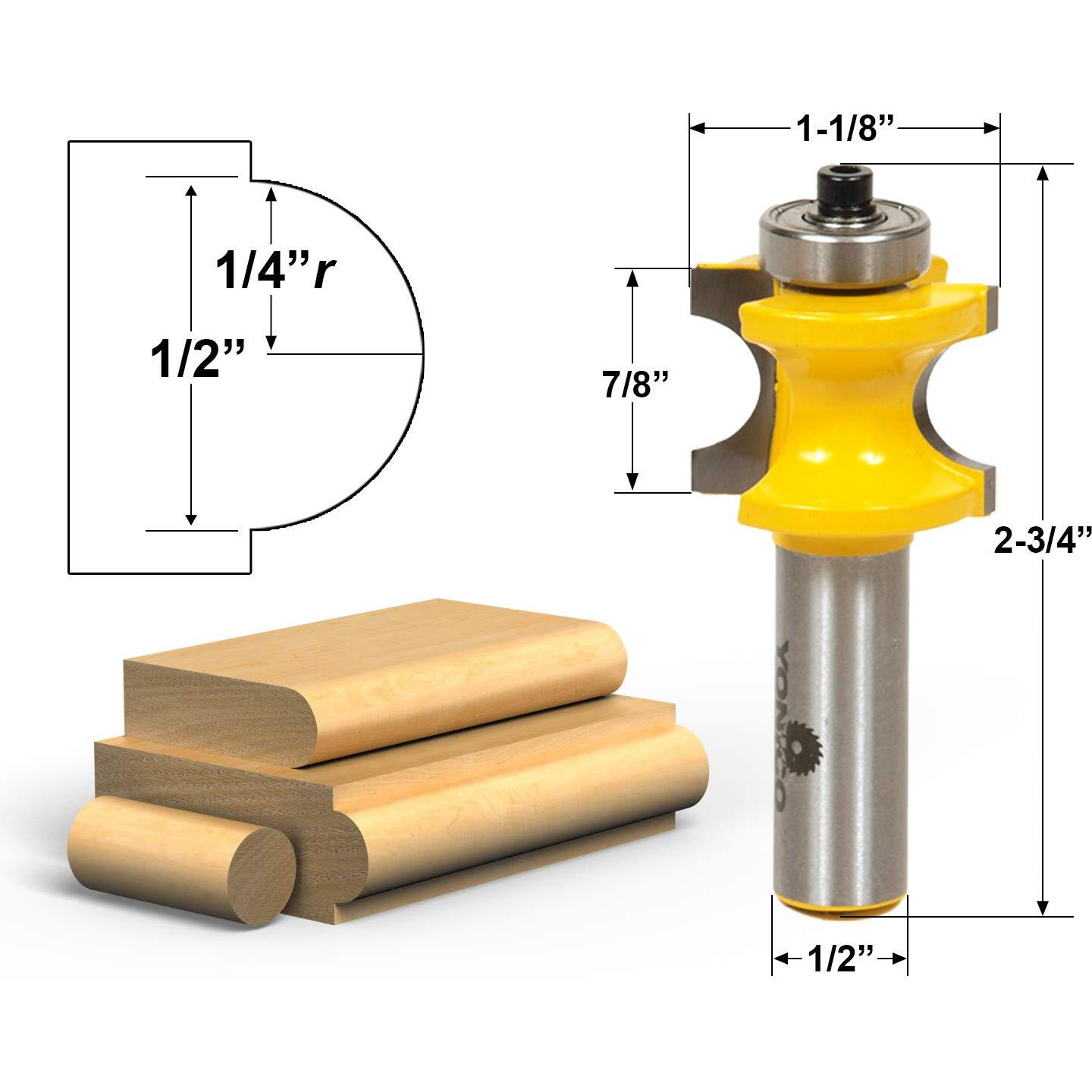 Yonico 13115 1/2-Inch Bead Bullnose Router Bit 1/2-Inch Shank