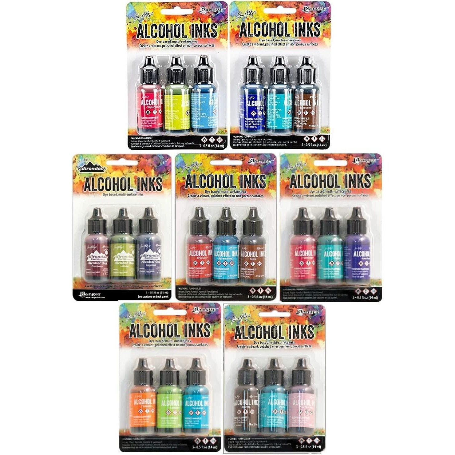 Tim Holtz Adirondack Alcohol Inks - 7 Packages - 21 Ink Bottles Total Dockside Picnic  Summit View  Retro Cafe  Nature Walk  Cabin Cupboard  Mariners  Farmer's Market