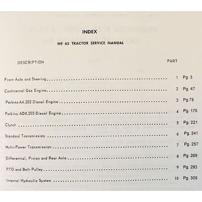 Massey Ferguson Mf 65 Tractor Service Manual Technical Repair Shop Workshop
