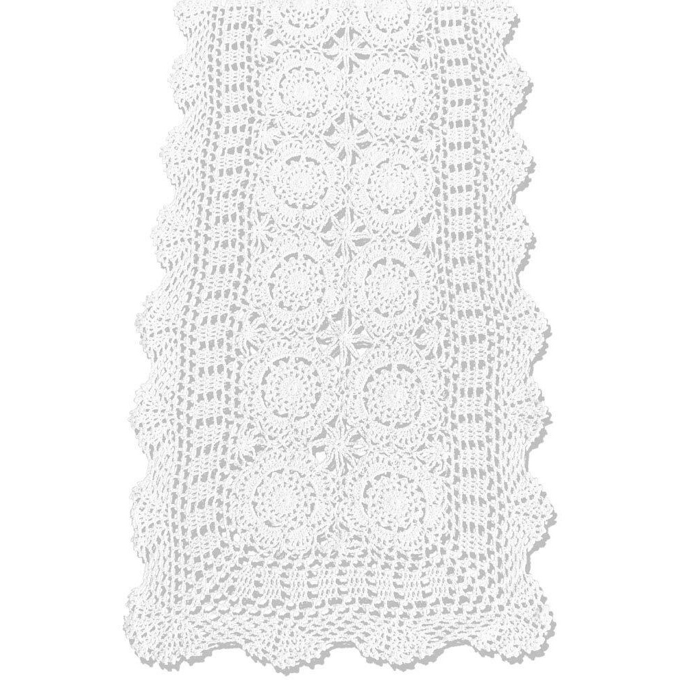 Kepswet Cotton Handmade Crochet Lace Table Runner White Rectangle Coffee Table Dresser Decor (14X36 Inch)