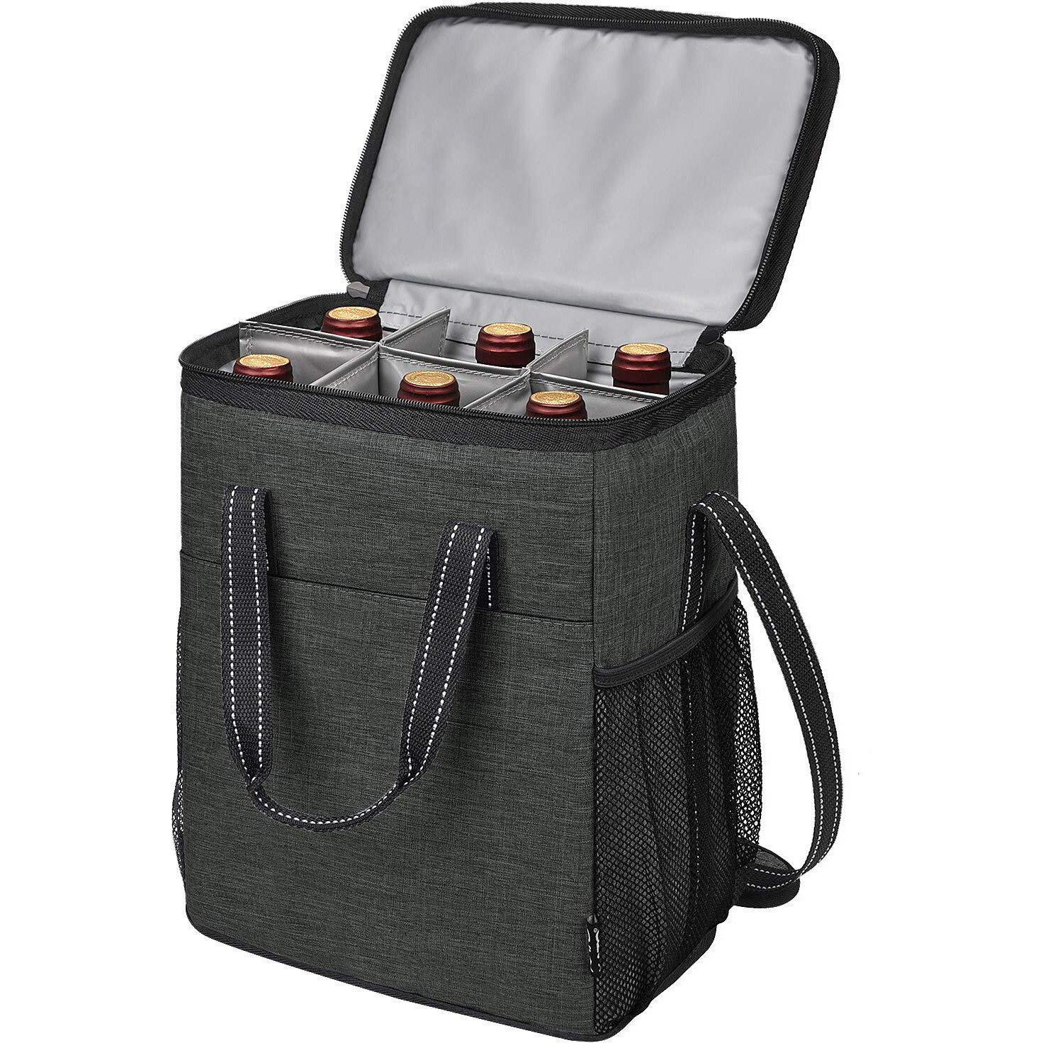 6 Bottle Wine Gift Carrier - Insulated & Padded Wine Carrying Cooler Tote Bag With Handle And Adjustable Shoulder Strap For Travel Or Picnic  Ideal Wine Lover Gift  Black