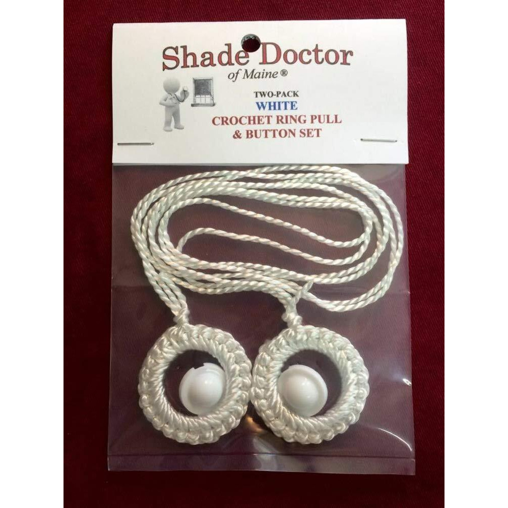 Two Pack Roller Window Shade Double Crochet White Ring Pull & Screw Button Set From Shade Doctor Of Maine