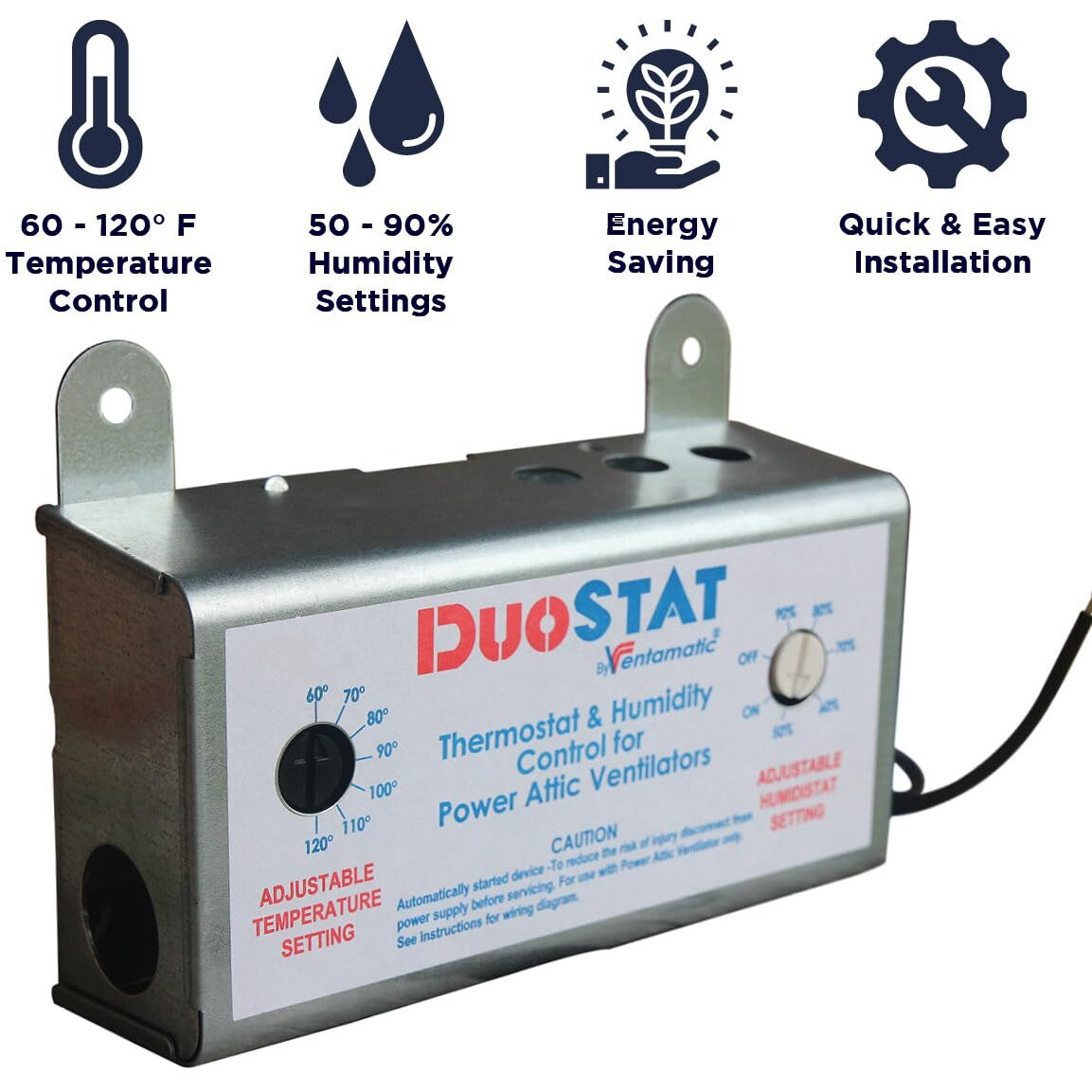 Ventamatic Xxduostat Adjustable Dual Thermostat/Humidistat Control For Power Attic Ventilators