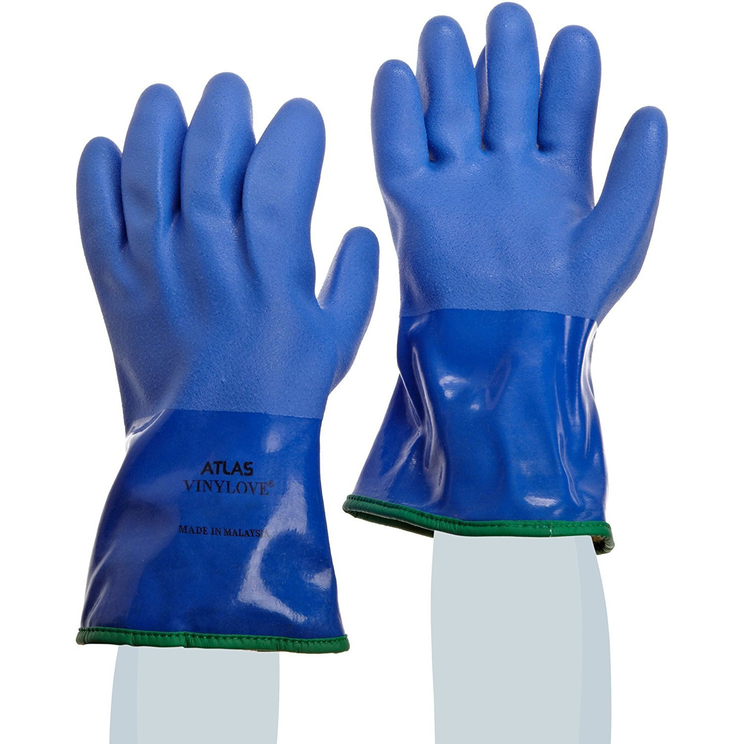 Showa Atlas 490 Fully Coated Triple-Dipped Pvc Glove  Insulated Seamless Acrylic Liner  Chemical Resistant  12"" Length  Medium  Blue (Pack Of 12 Pairs)