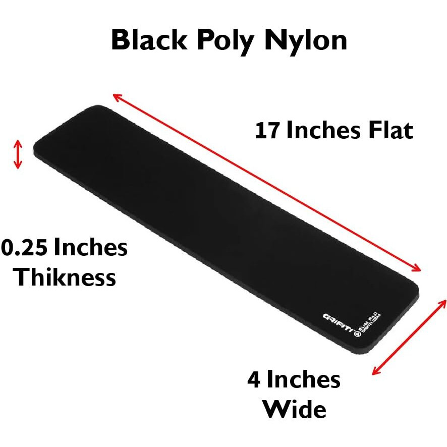 Grifiti Slim Wrist Pad 17"" X 4"" X 0.25"" Wrists Rest Pads For Standard Computer Keyboards - Ergonomic Keyboard Support Accessories & Carpal Tunnel Resting Hand Rests (Black Poly Nylon Surface)