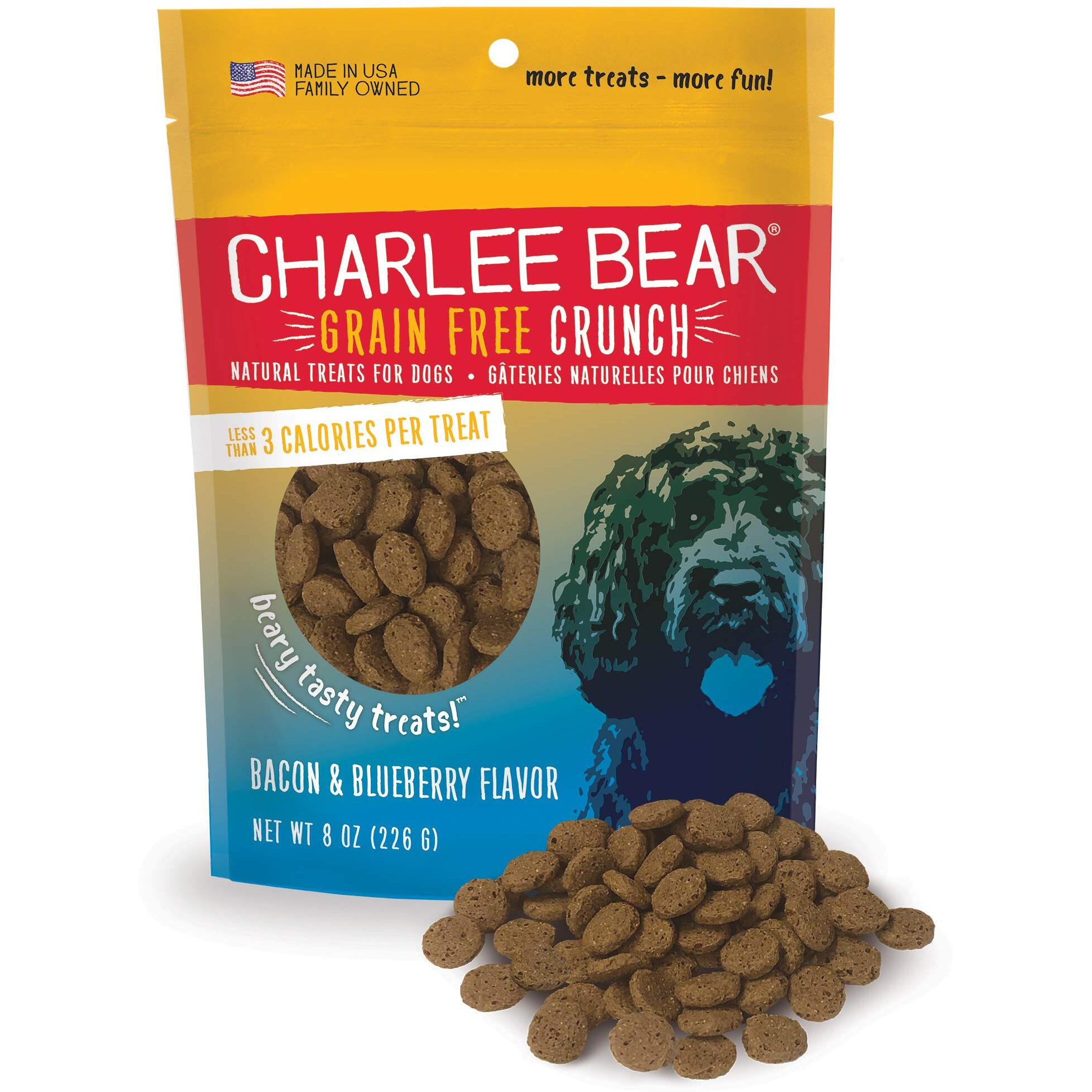 Charlee Bear Grain Free Crunch Dog Treats  Bacon & Blueberry Flavor  8 Oz