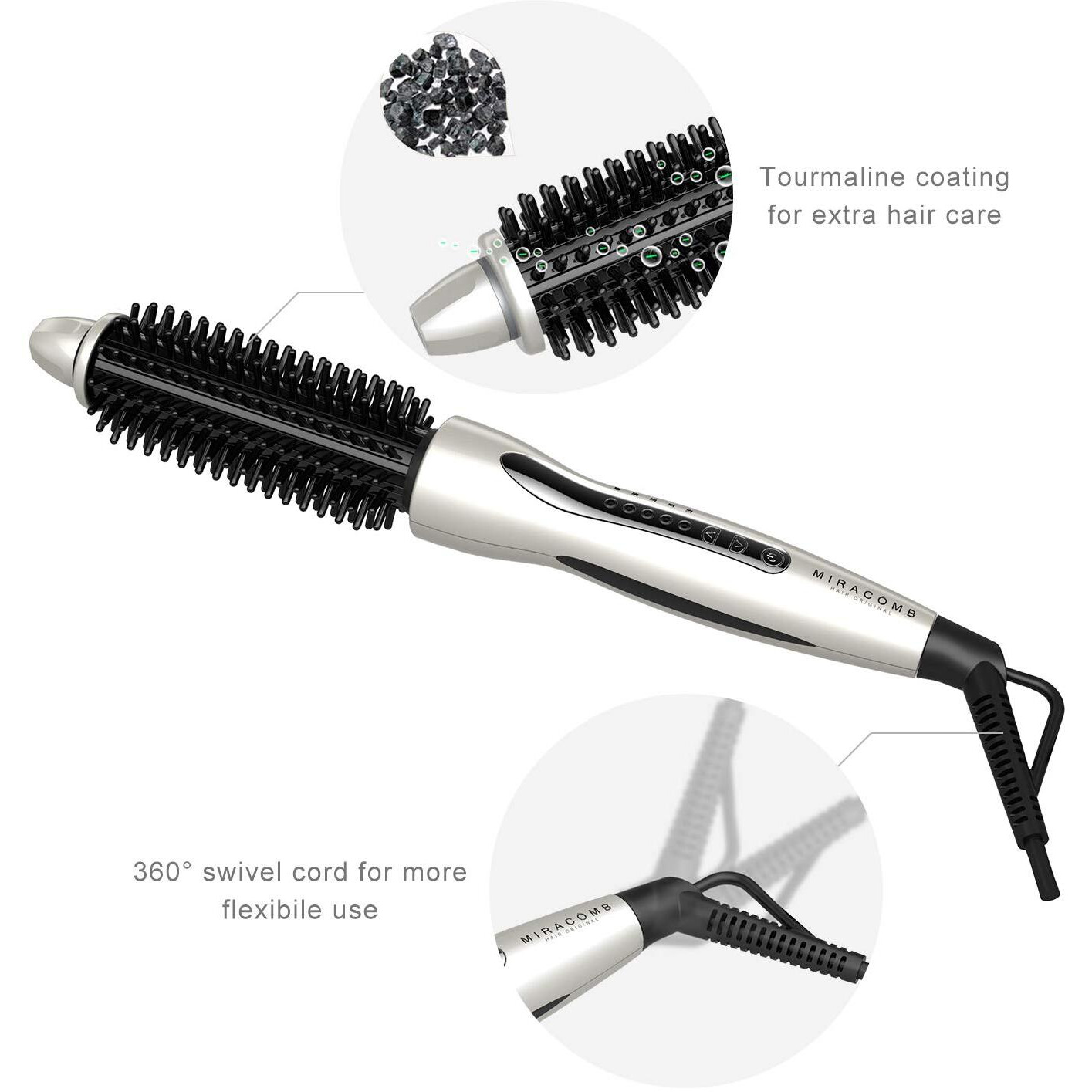 Miracomb Hair Curler Straightening Brush Ceramic Tourmaline Cool Touch Pro Multi Styler With 5 Heat Adjustments 1 Inch Barrel Auto Shut Off  Pearl White (Package May Vary)