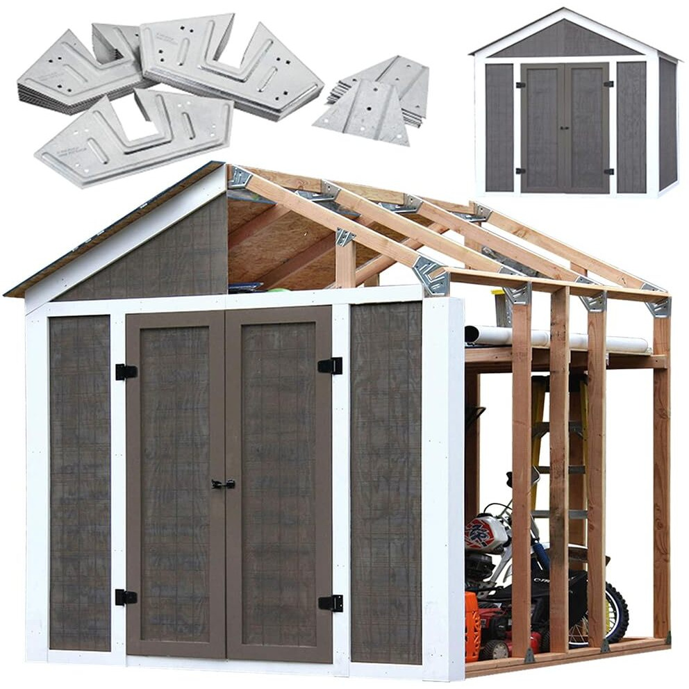 Ezbuilder 7 X 8 Foot Peak Roof Storage Shed Garage Barn Diy Ez Framing Kit With 24 Galvanized Steel Angles And 12 Base Plates (No Wood Included)