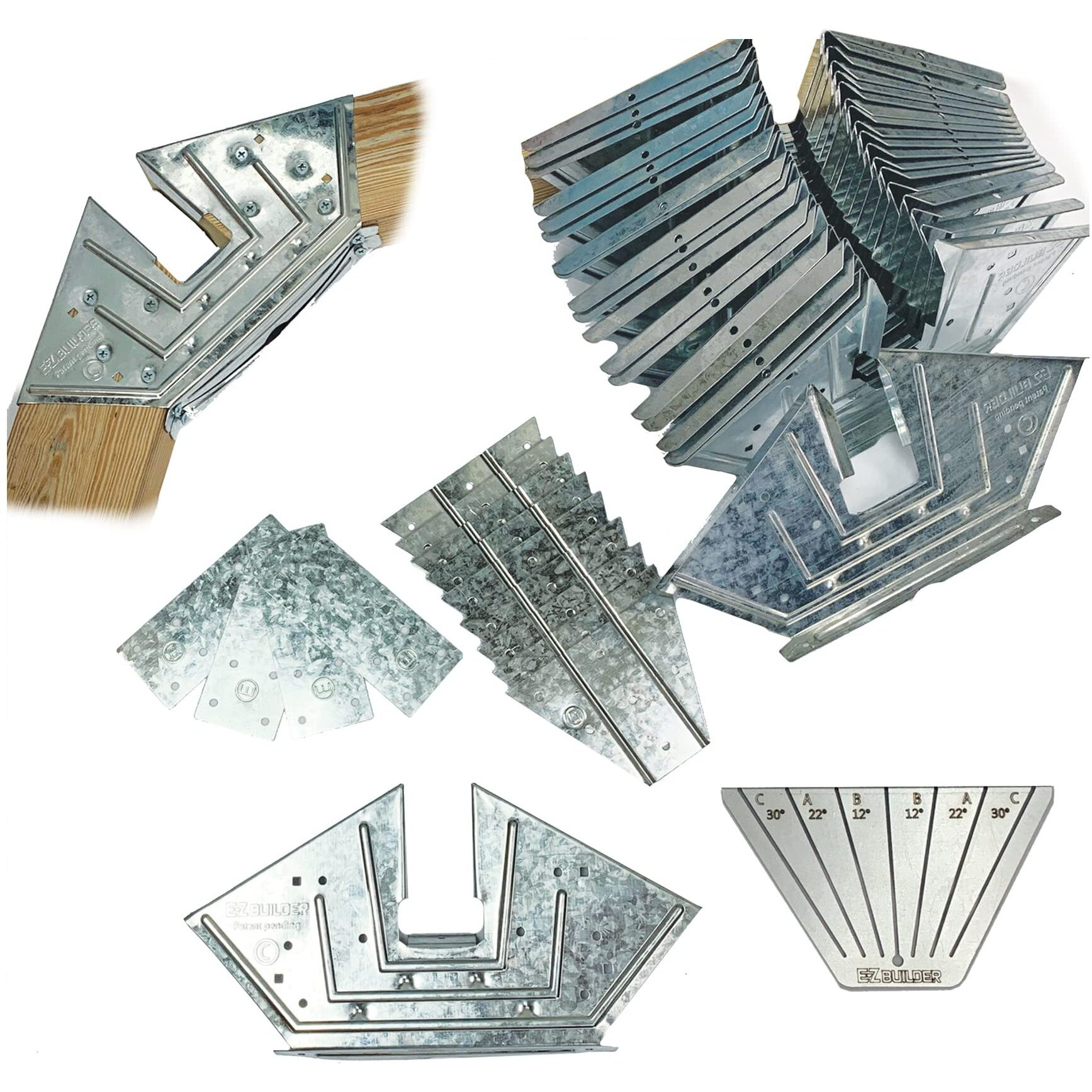 Ezbuilder 7 X 8 Foot Peak Roof Storage Shed Garage Barn Diy Ez Framing Kit With 24 Galvanized Steel Angles And 12 Base Plates (No Wood Included)