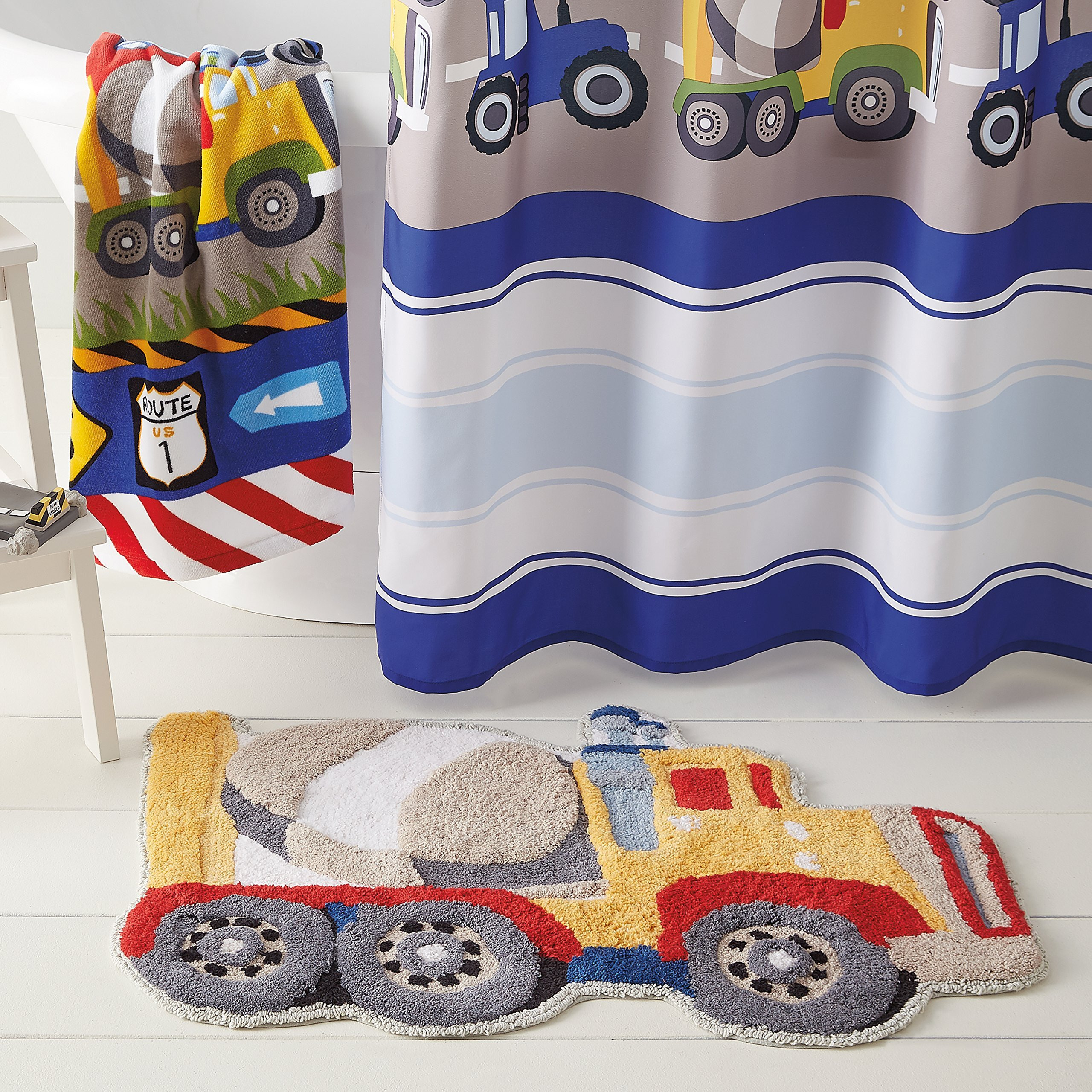 Dream Factory Trains And Trucks 100% Cotton Dump Truck 20"" W X 30"" L Bath Rug  Yellow