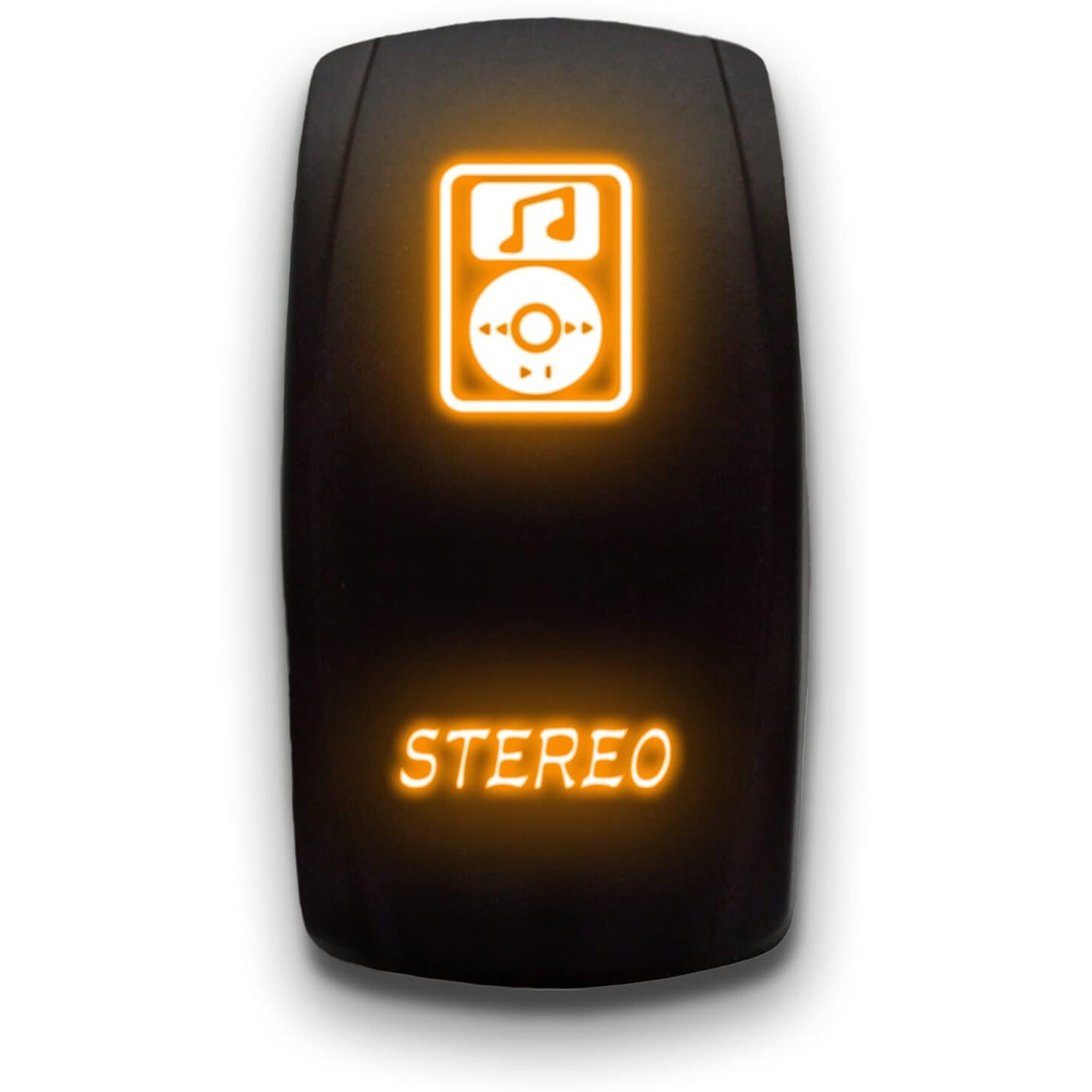 Stereo - Orange - Laser Etched Toggle Switch 20A 12V - Vertical Rocker Switch 5-Pin Dpst