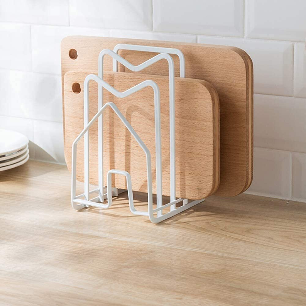 Sunfcon Cutting Board Rack Chopping Board Organizer Pot Pan Lids Holder Thin Bakeware Baking Tray Drying Display Stand Kitchen Countertop Cupboards Cabinet Office Sturdy Metal 4.92X5.7X8.47 In.White