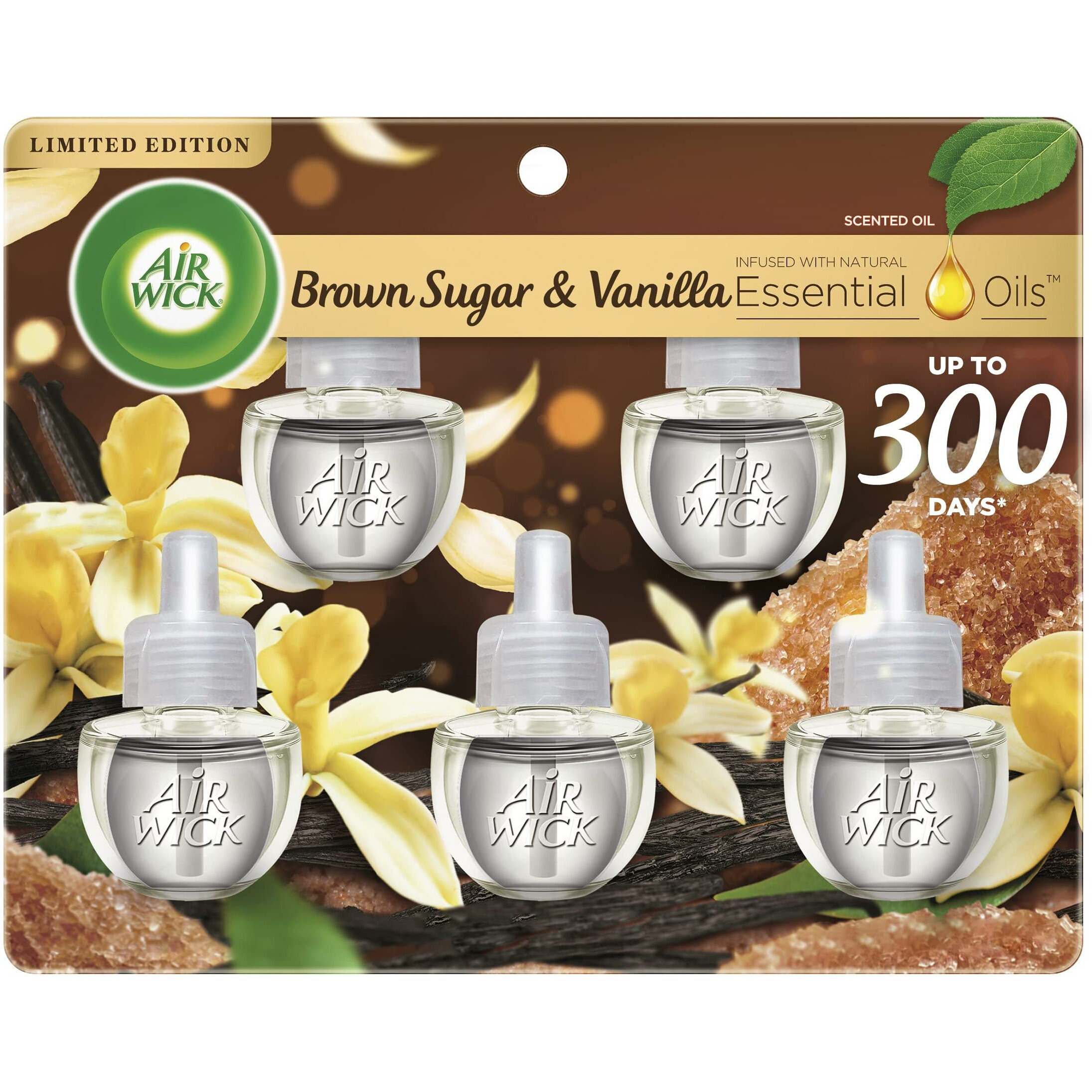 Air Wick Plug In Scented Oil Refill  5 Ct  Brown Sugar And Vanilla  Air Freshener  Essential Oils  Fall Scent  Fall Decor
