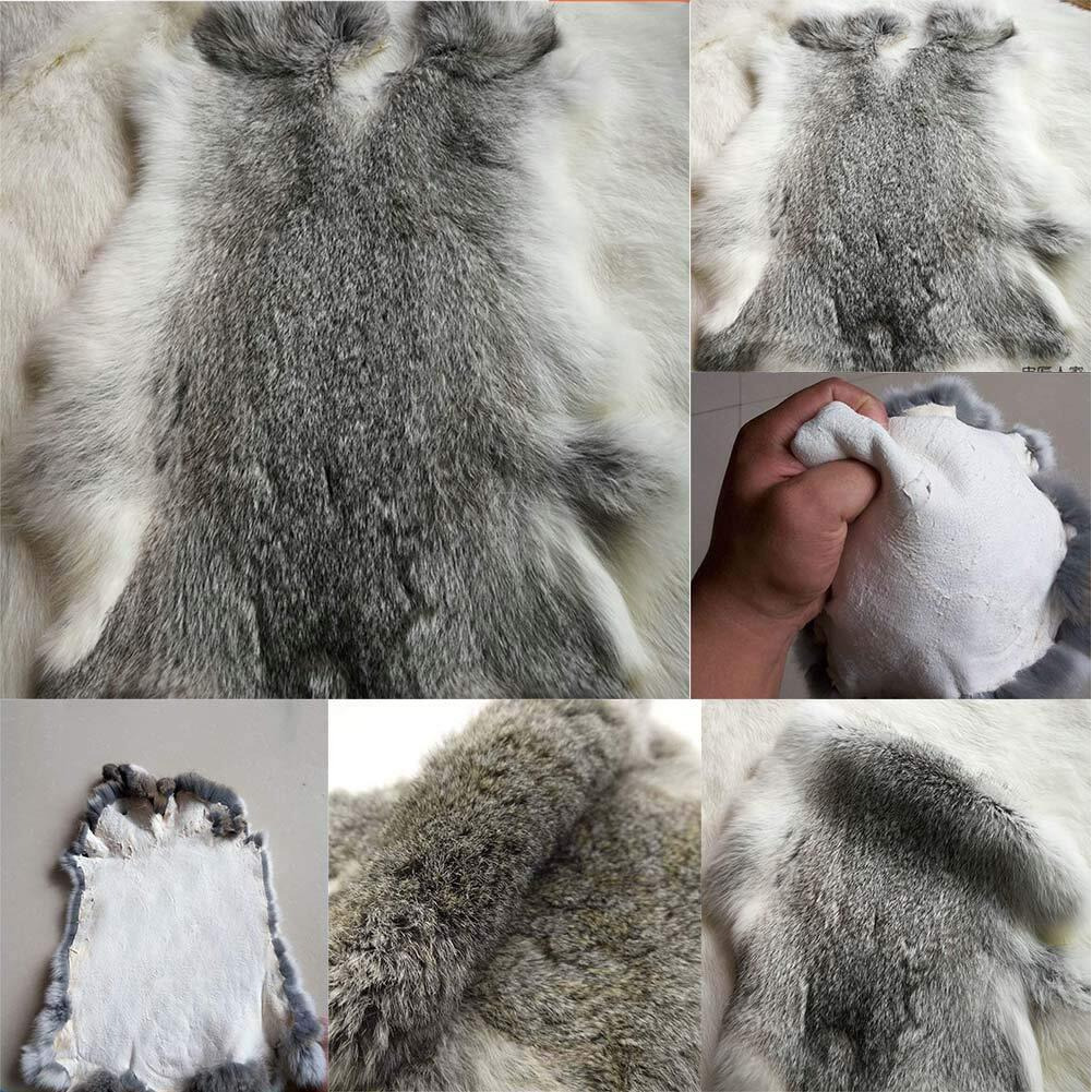 4Pack Natural Tanned Rabbit Fur Hide Rabbit Skin Pelts Gray(10"" By 12"" Rabbit Pelt With Sewing Quality Leather)