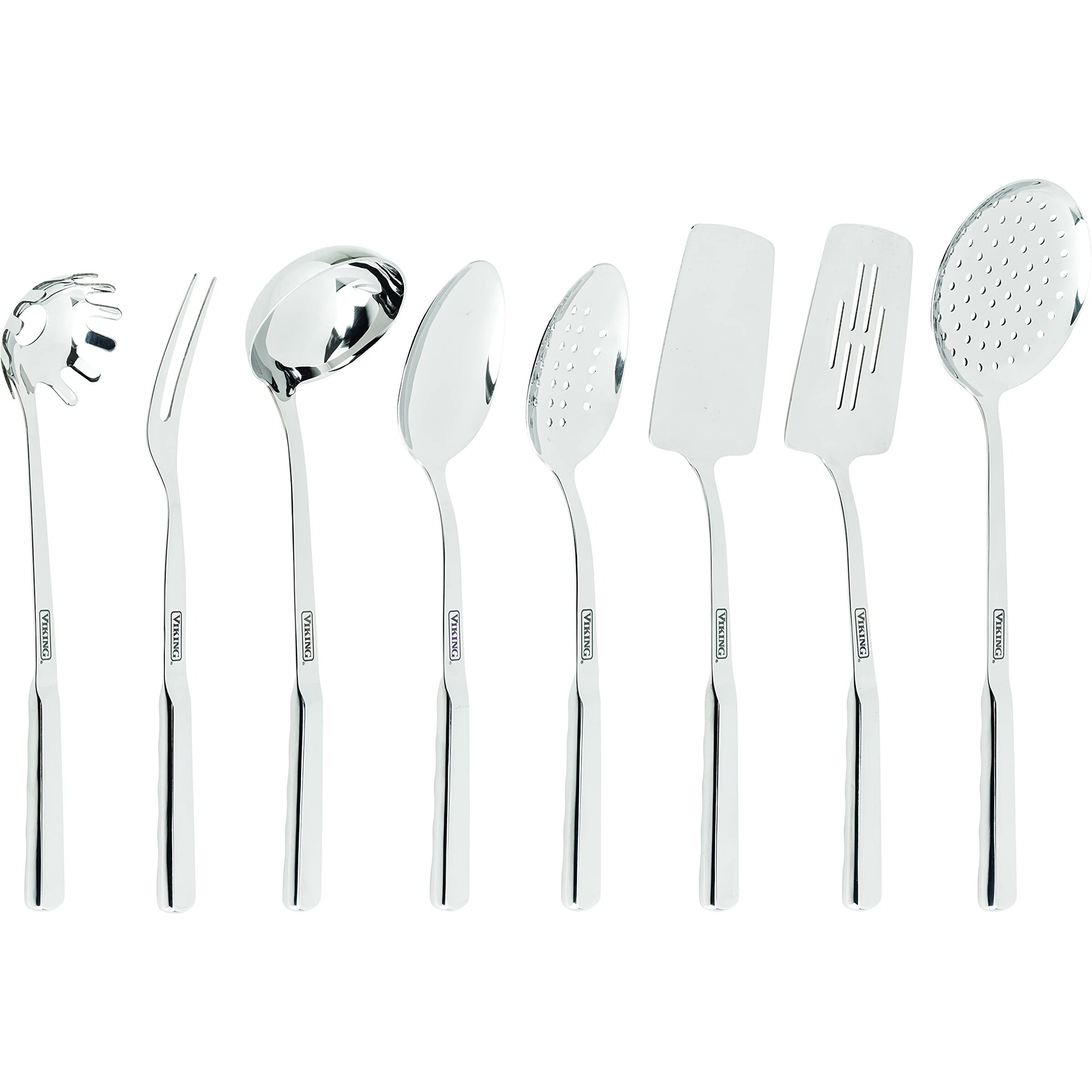 Viking Culinary 304 Stainless Steel Kitchen Utensil Set  Ergonomic Stay-Cool Handles  Dishwasher Safe  Silver  8 Piece