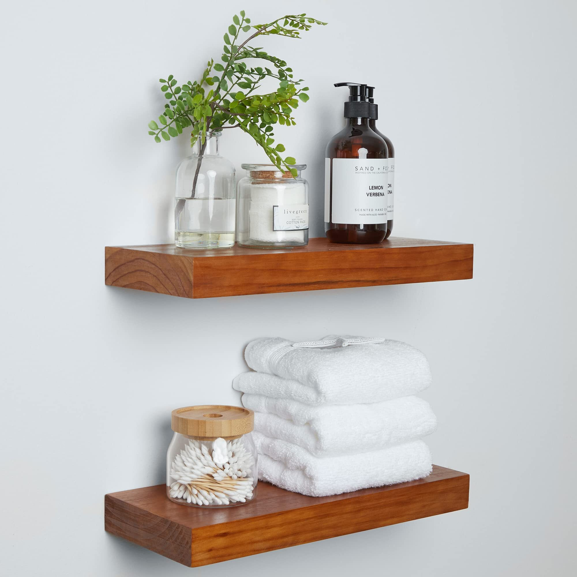 Homeforia Rustic Farmhouse Floating Shelves - Bathroom Wooden Shelves For Wall Mounted - Thick Industrial Kitchen Wood Shelf - 16 X 6.5 X 1.75 Inch - Set Of 2 - Honey Oak Color