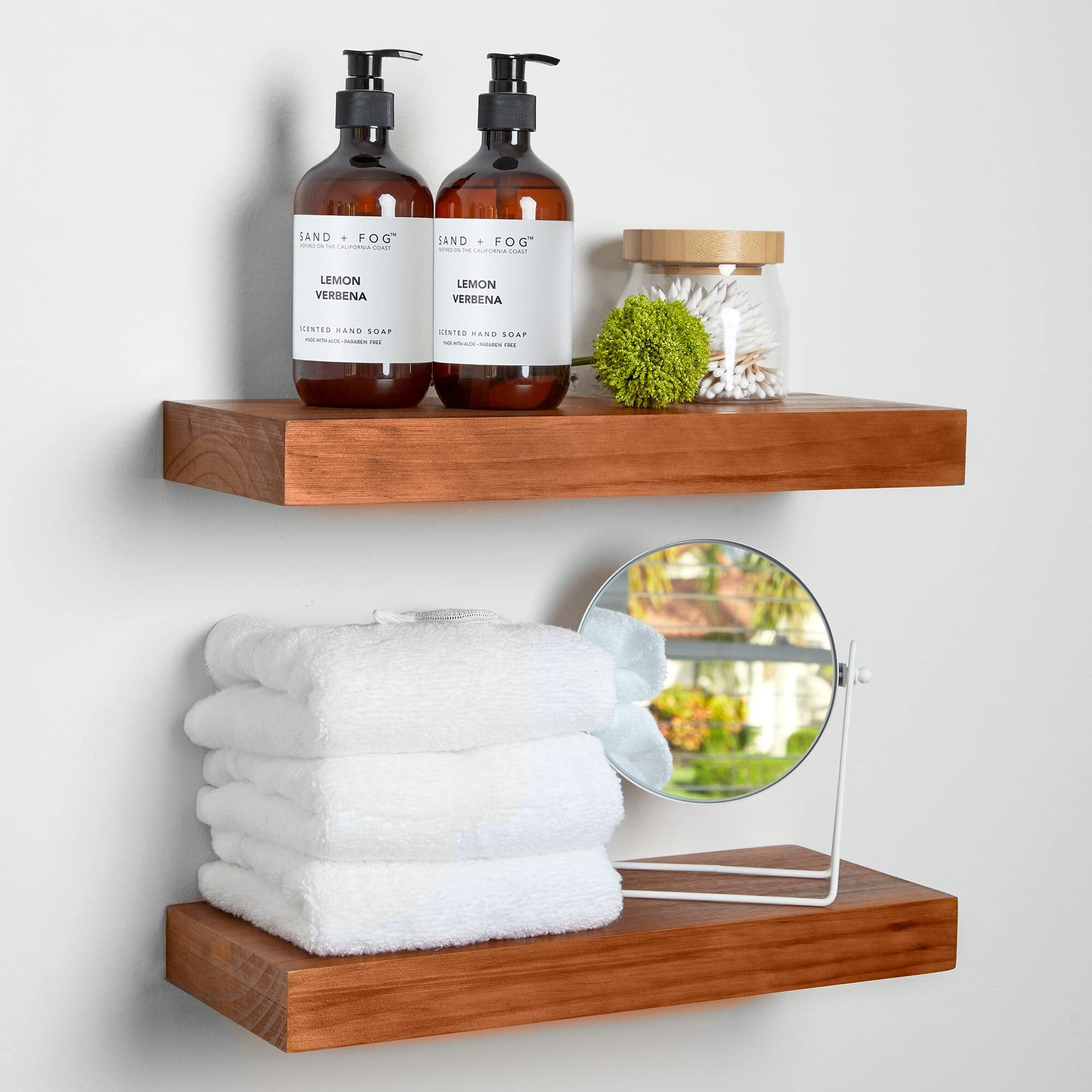 Homeforia Rustic Farmhouse Floating Shelves - Bathroom Wooden Shelves For Wall Mounted - Thick Industrial Kitchen Wood Shelf - 16 X 6.5 X 1.75 Inch - Set Of 2 - Honey Oak Color