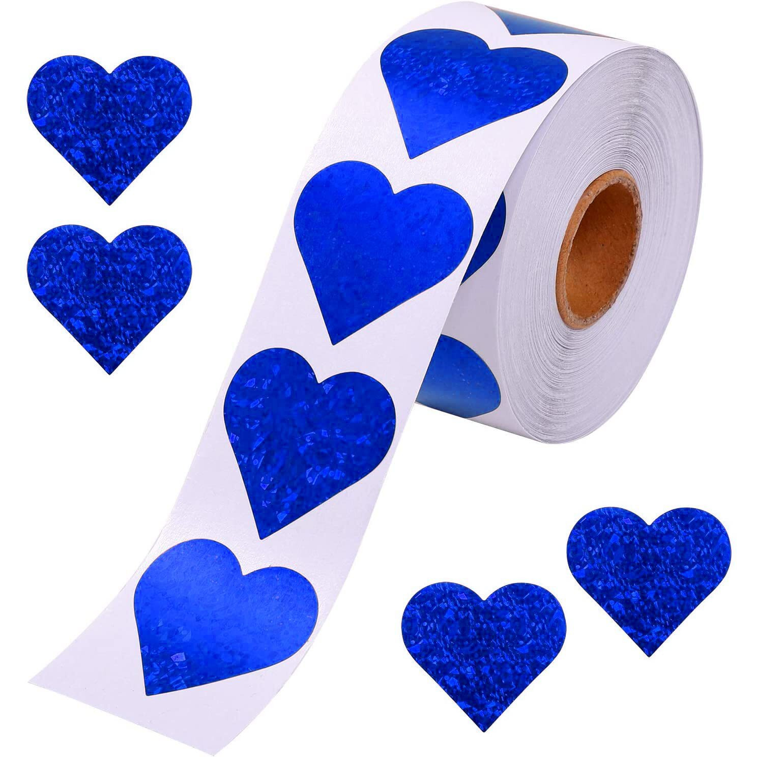 1.5"" Glitter Blue Heart Stickers  Large Heart Labels Valentines Decor 500 Per Roll  Valentine's Day Love Decorations For Wedding Anniversaries  Envelopes