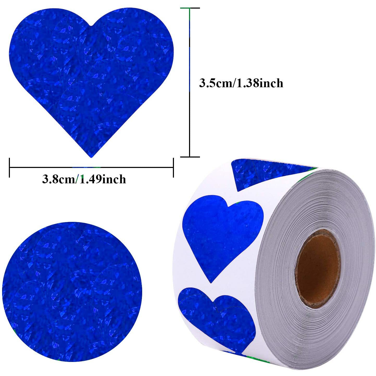 1.5"" Glitter Blue Heart Stickers  Large Heart Labels Valentines Decor 500 Per Roll  Valentine's Day Love Decorations For Wedding Anniversaries  Envelopes