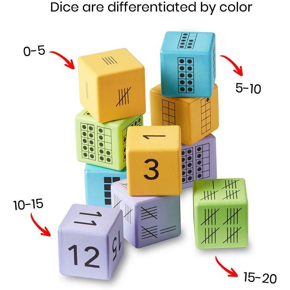 Hand2Mind Multiple Representation Dice  Large Foam Dice For Classroom  Subitizing Dice  Math Manipulatives Kindergarten  Educational Toys For Elementary Kids  Math Learning Tools (Set Of 16)
