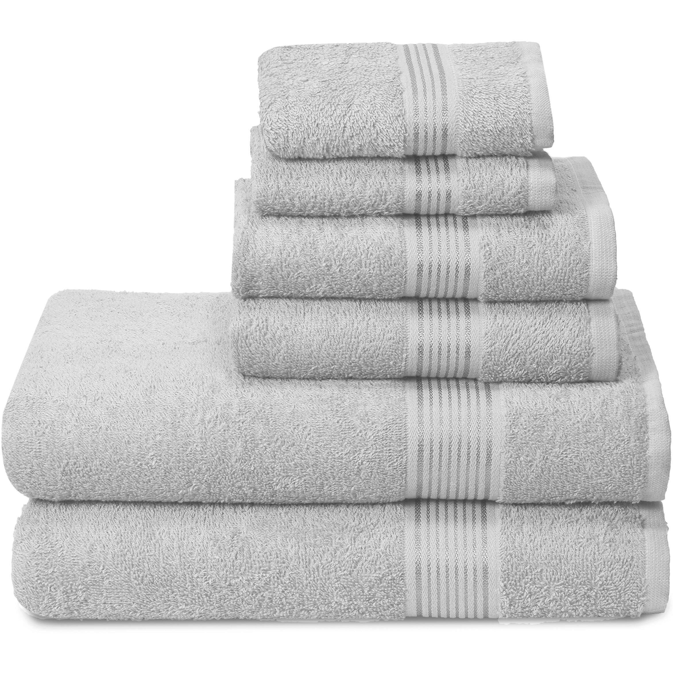 Belizzi Home Ultra Soft 6 Pack Cotton Towel Set  Contains 2 Bath Towels 28X55 Inch  2 Hand Towels 16X24 Inch & 2 Wash Coths 12X12 Inch  Ideal For Everyday Use  Compact & Lightweight - Light Grey