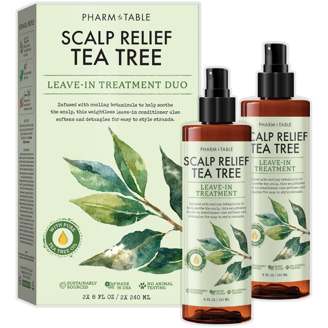 Pharm To Table Scalp Relief Tea Tree Leave-In Conditioner  Relieve Itchy  Dry Scalp  Detangles Hair  240Ml/8 Fl Oz  2-Pack