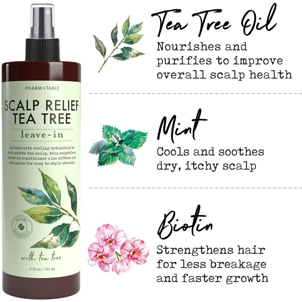 Pharm To Table Scalp Relief Tea Tree Leave-In Conditioner  Relieve Itchy  Dry Scalp  Detangles Hair  240Ml/8 Fl Oz  2-Pack