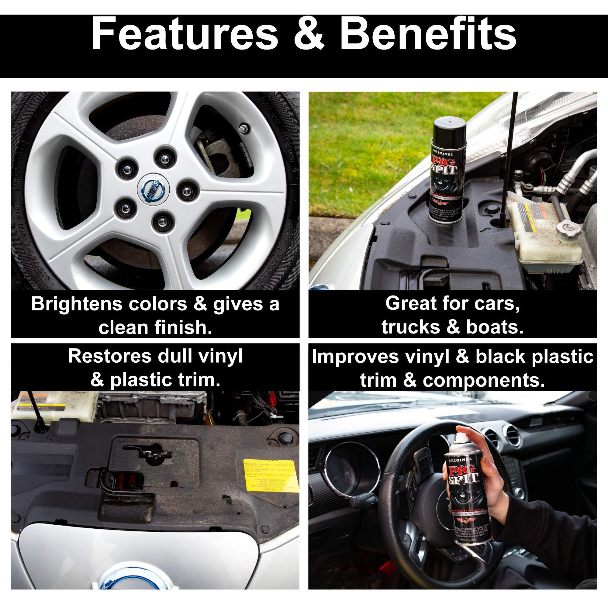 Pig Spit Original For Use On Motors  Transmissions  Vinyl And Black Plastic Trim Components And Tires  9 Oz  4-Pack