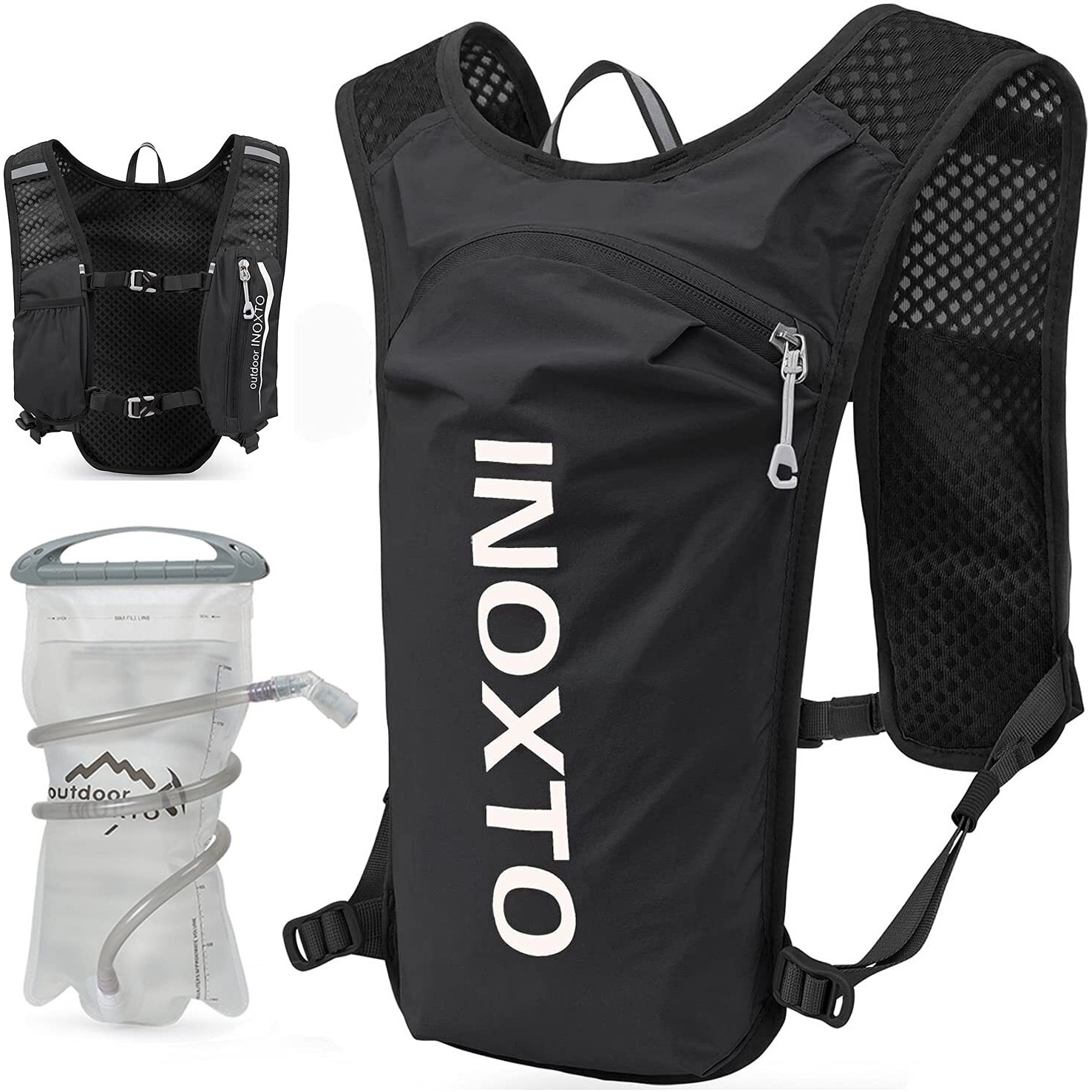 Inoxto Running Hydration Vest Backpack Lightweight Insulated Pack With 1.5L Water Bladder Bag Daypack For Hiking Trail Running Cycling Race Marathon For Women Men (Black)